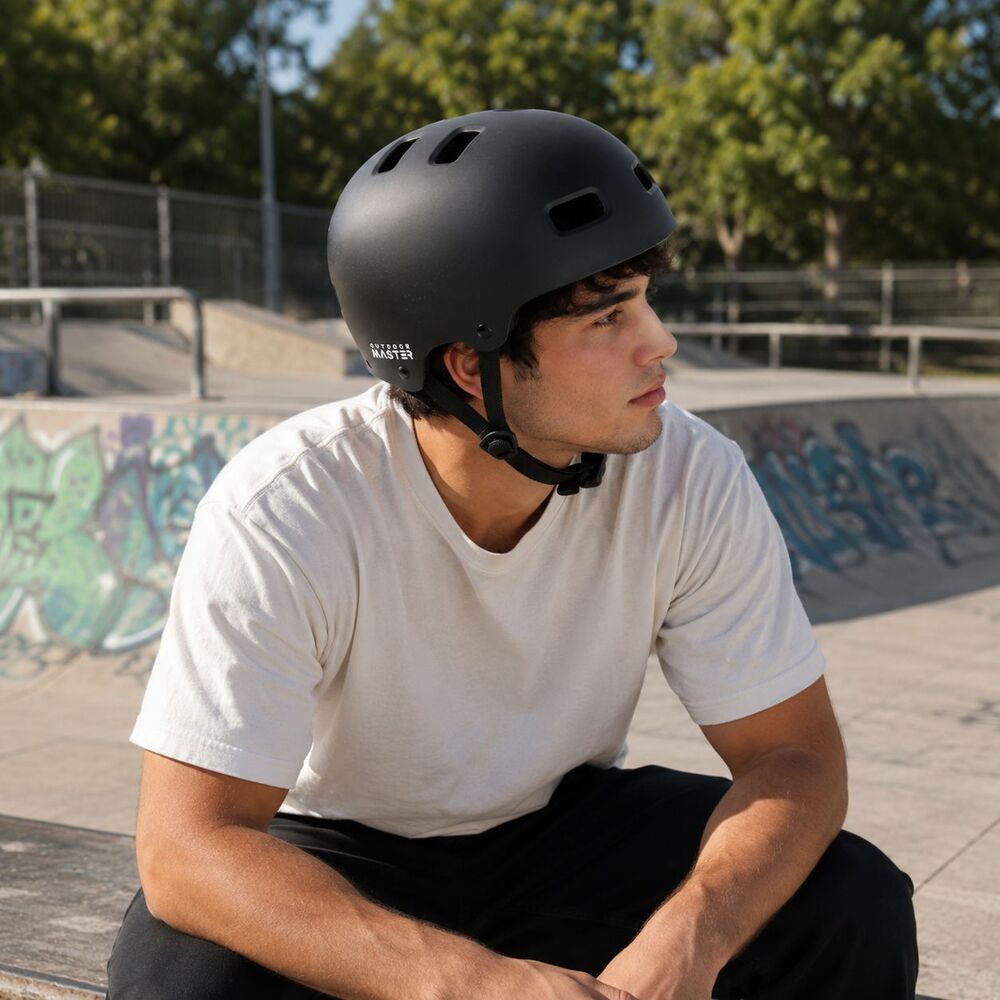 OutdoorMaster Skateboard Helmet Large 54-60cm Bike Scooter Matte Black Bold